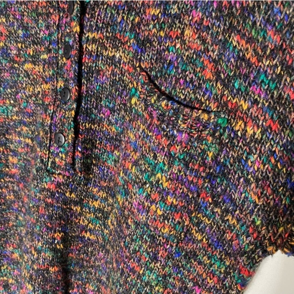 Vintage Black Rainbow Multicolour Knit Pullover Half Button Up Sweater L - Picture 6 of 14